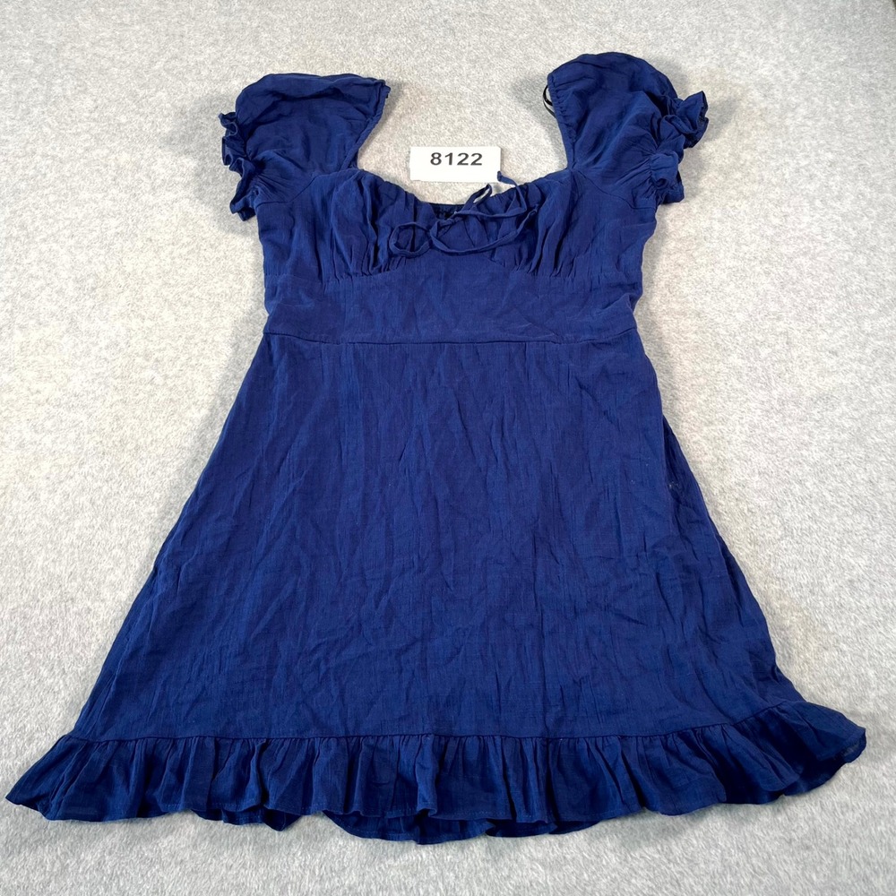 B. Smart A Line Dress Girls 13 Blue Cotton Square Neck Ruffle Hem Casual